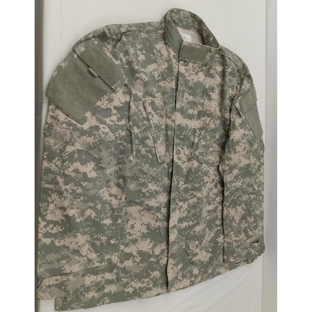 US Army Military Jacket Large Long Full Zip Green Digital Camo Combat Shirt
